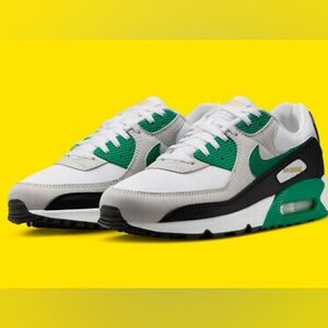 Men's Nike Air Max 90 Sneakers White/Black/Green (Malachite) Size 13